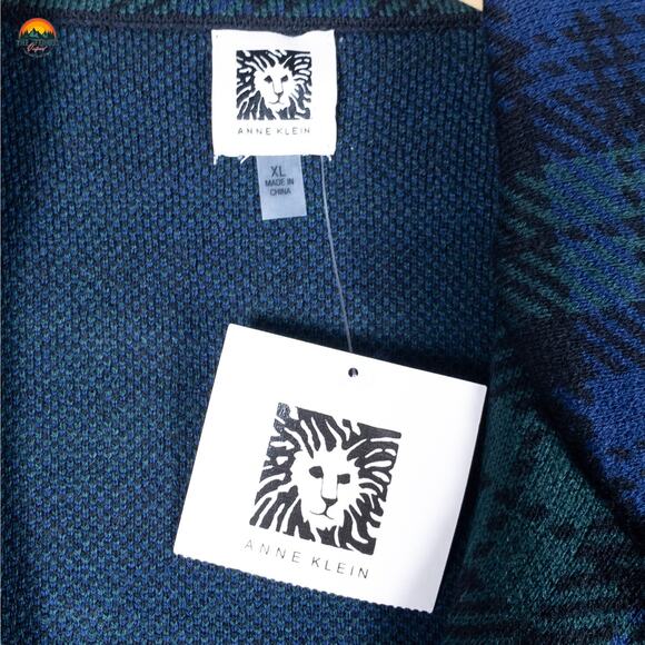 NWT Anne Klein Coat Blue Green Plaid Old Money Prep Notch Lapel Women's Size XL - Picture 6 of 10